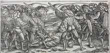 Load image into Gallery viewer, German school XVI C.  Battle scenes. Two woodcuts on one sheet.
