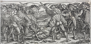 German school XVI C.  Battle scenes. Two woodcuts on one sheet.