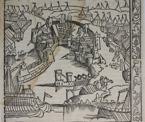 Johannes Adelphus. Die Türkisch Chronik. View of Methoni. Woodcut. XVI C.