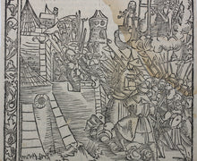 Load image into Gallery viewer, Johannes Adelphus. Die Türkisch Chronik. The Knights Hospitaller fight off the Ottoman&#39;s attack. Woodcut XVI C.
