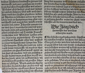 Johannes Adelphus. Die Türkisch Chronik. The Sultan conversing with the Grand Master of Rhodes. Woodcut. XVI C.