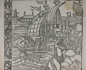 Johannes Adelphus. Die Türkisch Chronik. The Ottoman army disembarking on Rhodes. Woodcut. XVI C.