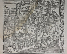 Load image into Gallery viewer, Johannes Adelphus. Die Türkisch Chronik. View of Rhodes, during its siege by the Ottomans, 1480. Woodcut. XVI C.
