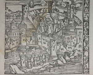 Johannes Adelphus. Die Türkisch Chronik. View of Rhodes, during its siege by the Ottomans, 1480. Woodcut. XVI C.