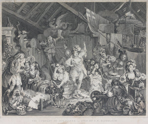 William Hogarth, after. Industry and Idleness. Pl. 1-3, The Sleeping Congregation. The Harlot Progress Pl. 5-6, The Distress'd Poet. The Company of Strollers. Eight steel engravings. 1831.