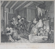 Load image into Gallery viewer, William Hogarth, after. Industry and Idleness. Pl. 1-3, The Sleeping Congregation. The Harlot Progress Pl. 5-6, The Distress&#39;d Poet. The Company of Strollers. Eight steel engravings. 1831.
