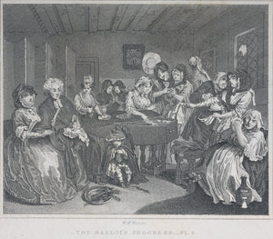William Hogarth, after. Industry and Idleness. Pl. 1-3, The Sleeping Congregation. The Harlot Progress Pl. 5-6, The Distress'd Poet. The Company of Strollers. Eight steel engravings. 1831.