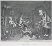Load image into Gallery viewer, William Hogarth, after. Industry and Idleness. Pl. 1-3, The Sleeping Congregation. The Harlot Progress Pl. 5-6, The Distress&#39;d Poet. The Company of Strollers. Eight steel engravings. 1831.
