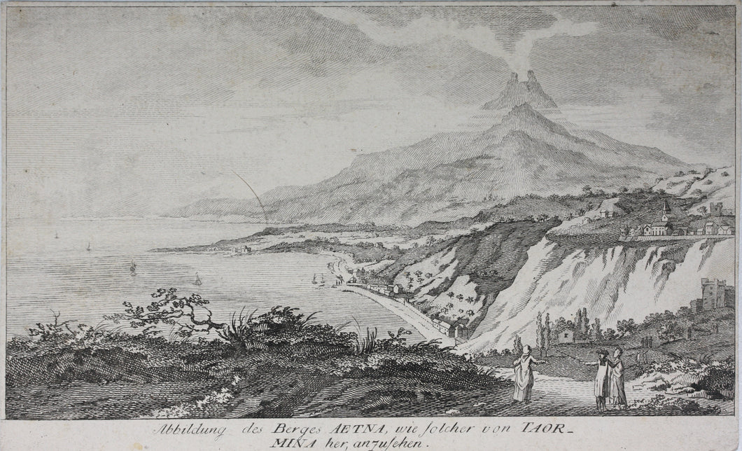 German School XVIII C. A View a Mount Aetna from Taormina. Engraving. Late XVIII C.