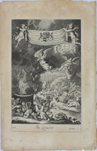 Load image into Gallery viewer, Bernard Lens II, after. The Seven Angels with the Seven Trumpets. The Locusts. Double-sided engraving by Michael van der Gucht and L[?] Masson from Richard Blome’s Bible. 1688-1705.
