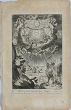 Load image into Gallery viewer, Bernard Lens II, after. The Seven Angels with the Seven Trumpets. The Locusts. Double-sided engraving by Michael van der Gucht and L[?] Masson from Richard Blome’s Bible. 1688-1705.
