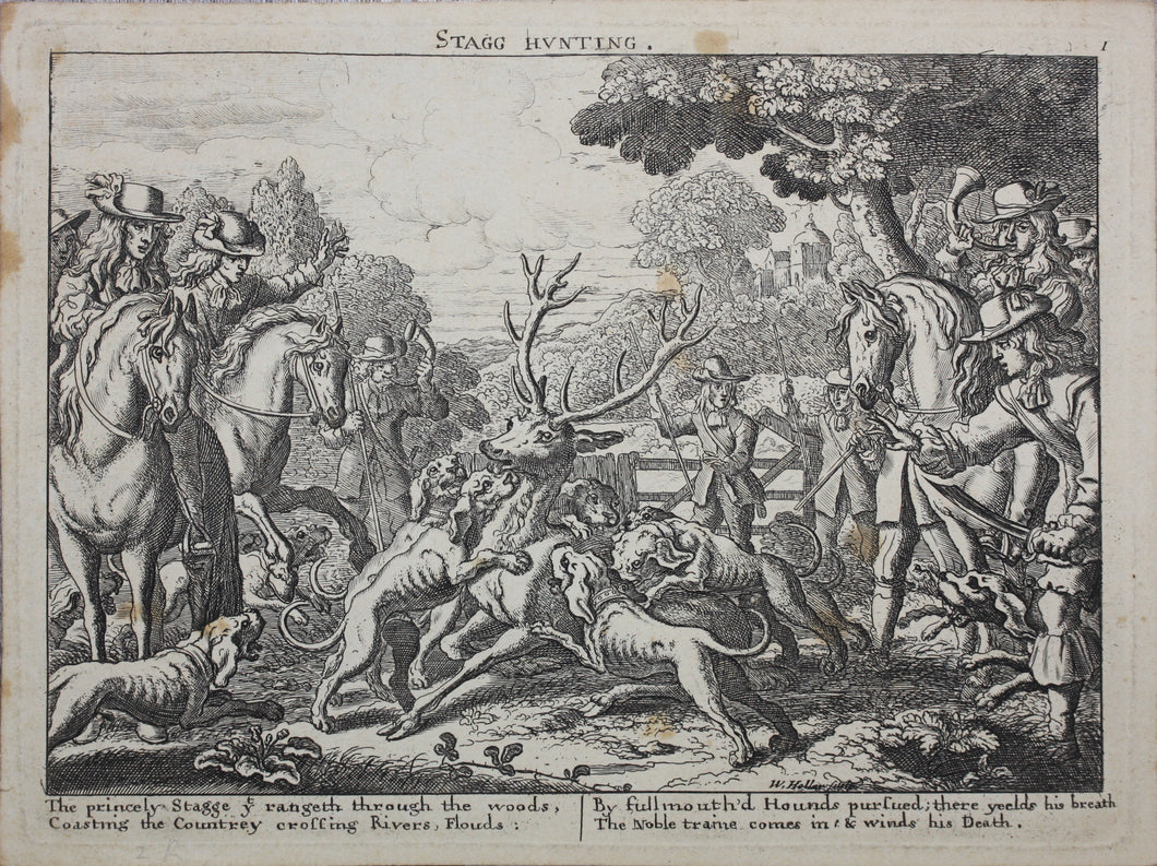 Francis Barlow, after. Stagg Hunting. Etching by Wenceslaus Hollar. C. 1671.