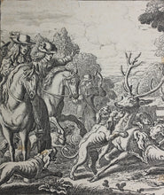 Load image into Gallery viewer, Francis Barlow, after. Stagg Hunting. Etching by Wenceslaus Hollar. C. 1671.
