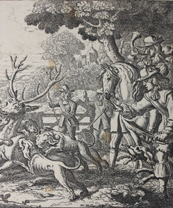 Francis Barlow, after. Stagg Hunting. Etching by Wenceslaus Hollar. C. 1671.