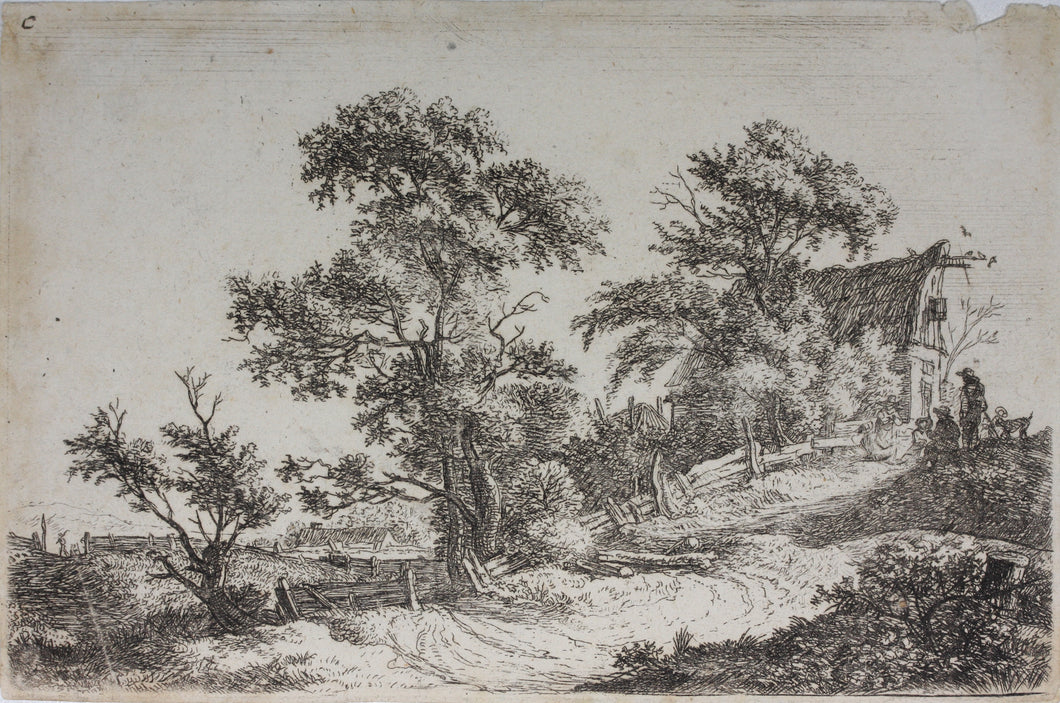 Antonie Waterloo. A cottage on a hill. Etching. 1640-1690.