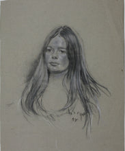Load image into Gallery viewer, A. Tryon(?). Portrait of Lisa Reed. Charcoal and white chalk drawing. 1972.
