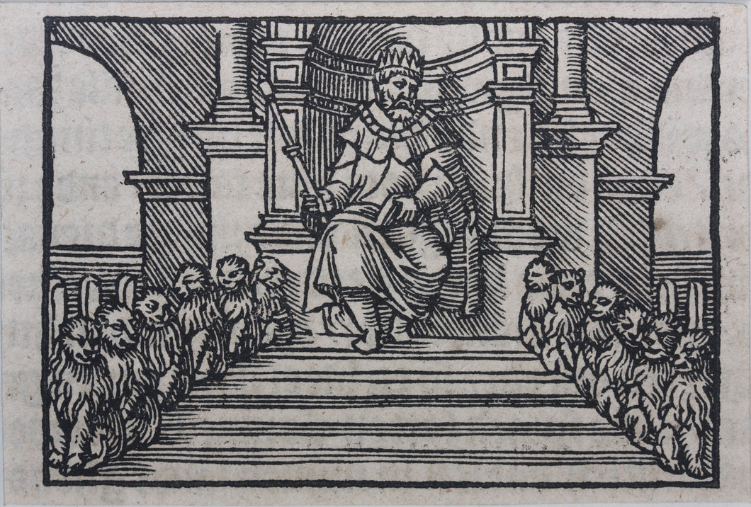 Virgil Solis, attributed to. Throne of Solomon. Woodcut from Bible. C. 1548.