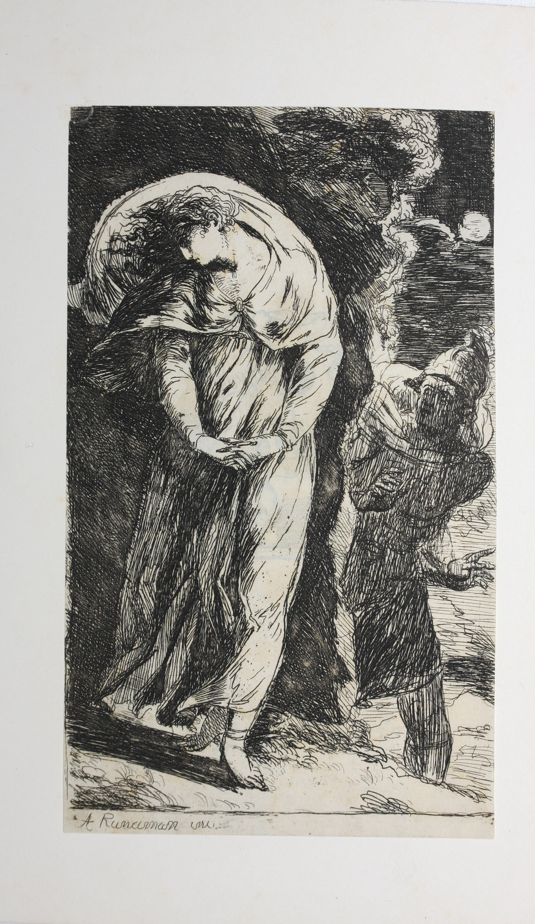 Alexander Runciman. Fingal Encounters Carbon Carglass (upright version). Etching. C. 1773.