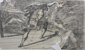 Alexander Runciman. Cormar attacking the spirit of the water. Etching. 1751-1785.