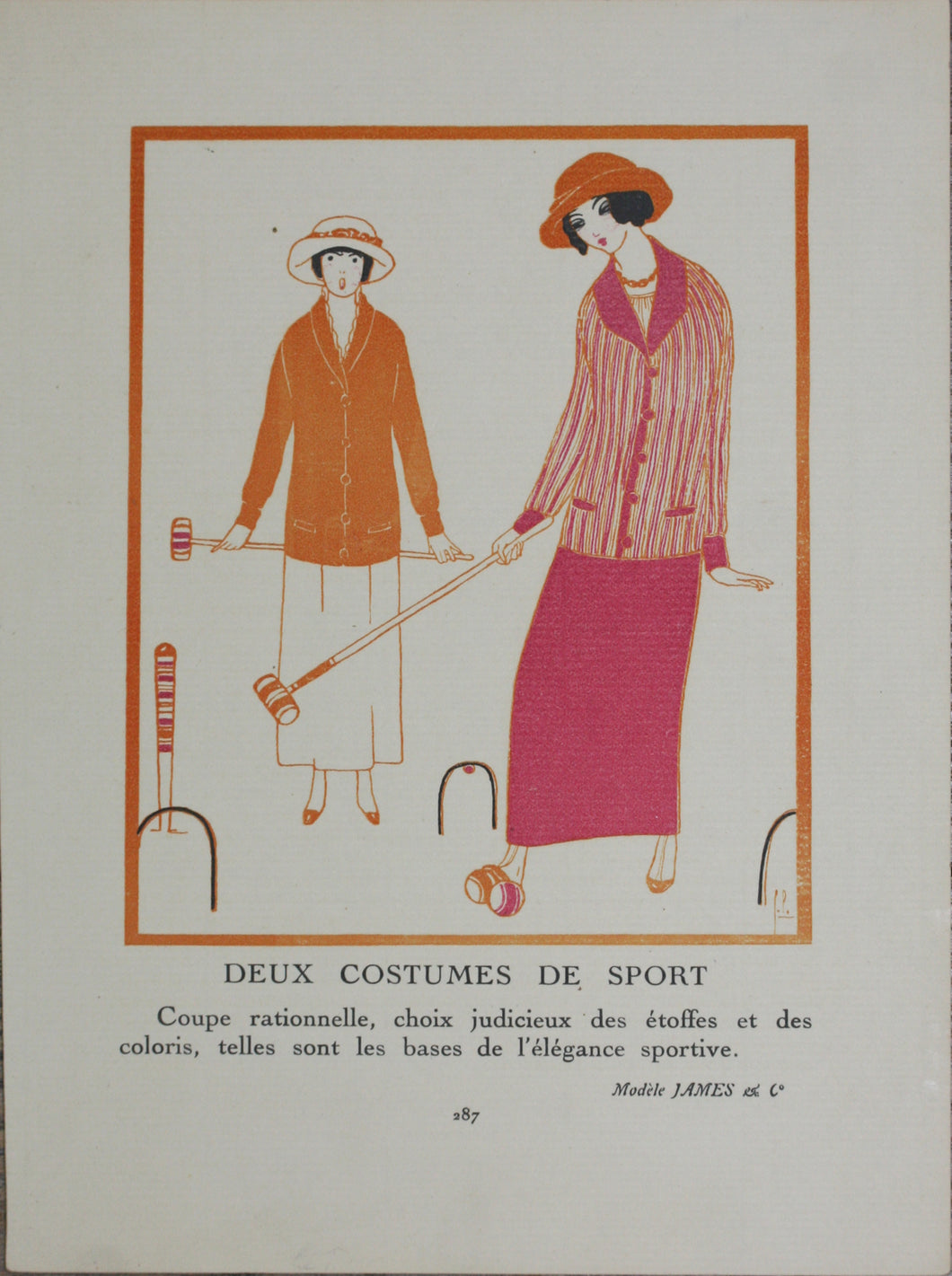 Georges Lepape. Deux Costumes de Sport. Pochoir. 1913.