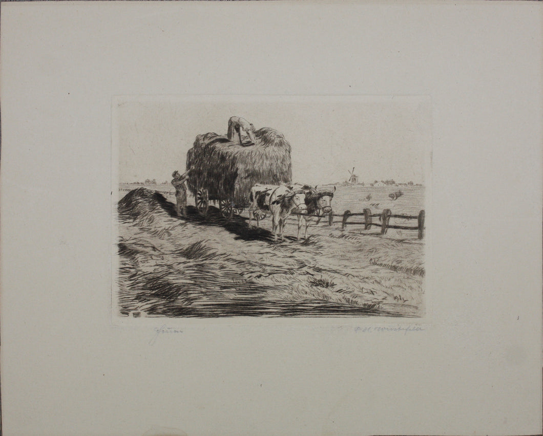 P. H. Wüstefeld. Hay Harvest. Drypoint. 1917.