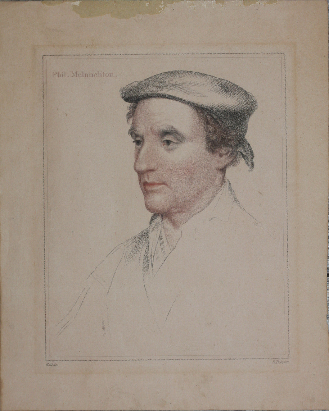 Hans Holbein the Younger, after. Portrait of Philipp Melanchthon. Printed after E. Bocquet in XIX C.