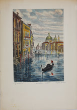 Load image into Gallery viewer, Béla Sziklay. Venice, Grand Canal with Santa Maria della Salute. Hand-colored etching. Mid XX C.
