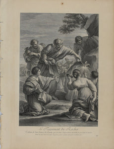 Giovanni Francesco Romanelli, after. The Striking of the Rock. Engraving by Jean Baptiste Haussard. 1742.