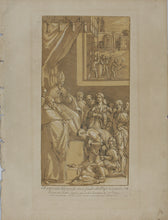 Load image into Gallery viewer, Federico Zuccaro, after. Emperor Henry IV at the Feet of Pope Gregory VII. Engraving by Anne Claude Philippe de Tubières, Comte de Caylus. 1742.
