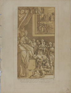 Federico Zuccaro, after. Emperor Henry IV at the Feet of Pope Gregory VII. Engraving by Anne Claude Philippe de Tubières, Comte de Caylus. 1742.