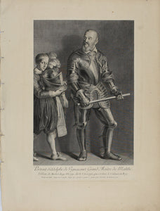 Michelangelo da Caravaggio, after. Portrait of Adolphe de Vignacourt, Grand Master of Malthe. Engraving by Nicolas de Larmessin III. 1742.