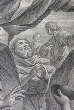 Load image into Gallery viewer, Giovanni Francesco Romanelli, after. The Striking of the Rock. Engraving by Jean Baptiste Haussard. 1742.
