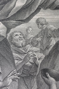 Giovanni Francesco Romanelli, after. The Striking of the Rock. Engraving by Jean Baptiste Haussard. 1742.