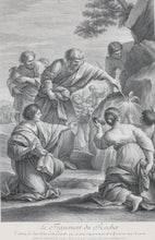 Load image into Gallery viewer, Giovanni Francesco Romanelli, after. The Striking of the Rock. Engraving by Jean Baptiste Haussard. 1742.
