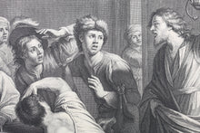 Load image into Gallery viewer, Bartolommeo Manfredi, after. The expulsion of the moneychangers. Engraving by Jean-Baptiste Haussard. 1742.
