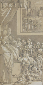 Federico Zuccaro, after. Emperor Henry IV at the Feet of Pope Gregory VII. Engraving by Anne Claude Philippe de Tubières, Comte de Caylus. 1742.