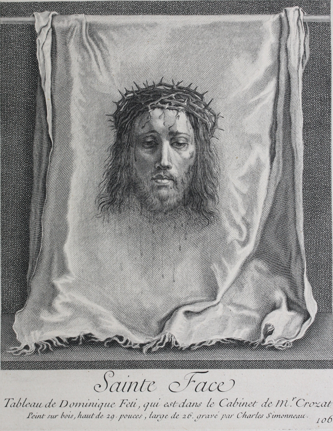 Domenico Fetti, after. Holy Face. Engraving by Charles Simonneau. 1742.
