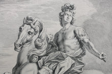 Load image into Gallery viewer, Giovanni Lorenzo Bernini, after. StatueMarcus Curtius. Etching by Louis Desplaces. 1742.
