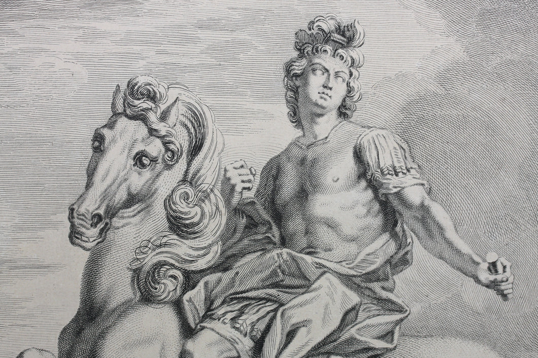 Giovanni Lorenzo Bernini, after. StatueMarcus Curtius. Etching by Louis Desplaces. 1742.