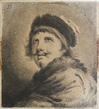 Load image into Gallery viewer, Monogrammist J.S. Laughing Man in a Fur Hat in the style of Rembrandt. Etching. XVII C.
