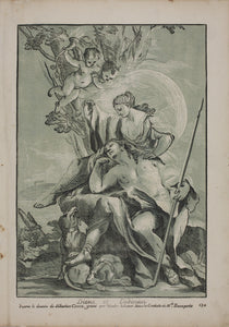 Sebastiano Conca, after. Diane and Endymion. Engraving by Madeleine Françoise Basseporte. 1742.