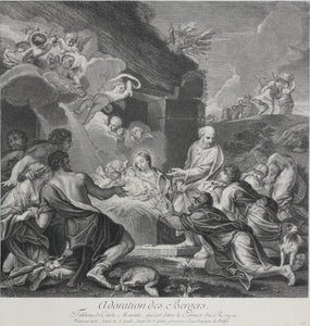 Carlo Maratti, after. The adoration of the shepherds. Engraving by Jean de Poilly. 1742.