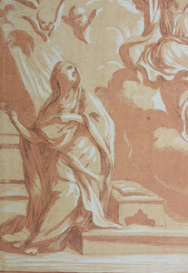 Giovanni Maria Morandi, after. The Annunciation. Engraving by Anne Claude de Caylus. 1742.