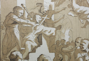 Pietro Testa, after. Martyrdom of St Angelo. Engraving by Anne Claude de Caylus. 1742.
