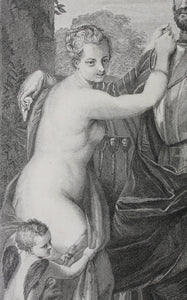 Paolo Veronese, after. Mars disarmed by Venus. Engraving by Michel Aubert. 1742.