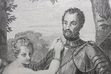 Load image into Gallery viewer, Paolo Veronese, after. Mars disarmed by Venus. Engraving by Michel Aubert. 1742.
