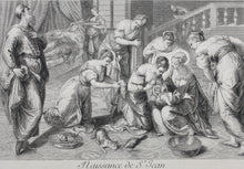 Load image into Gallery viewer, Jacopo Tintoretto, after. The Birth of Saint John the Baptist. Engraving by Frédéric Horthemels. 1742.
