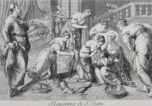 Jacopo Tintoretto, after. The Birth of Saint John the Baptist. Engraving by Frédéric Horthemels. 1742.