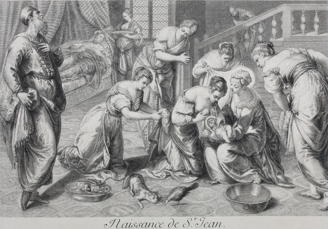 Jacopo Tintoretto, after. The Birth of Saint John the Baptist. Engraving by Frédéric Horthemels. 1742.
