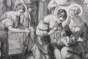 Jacopo Tintoretto, after. The Birth of Saint John the Baptist. Engraving by Frédéric Horthemels. 1742.